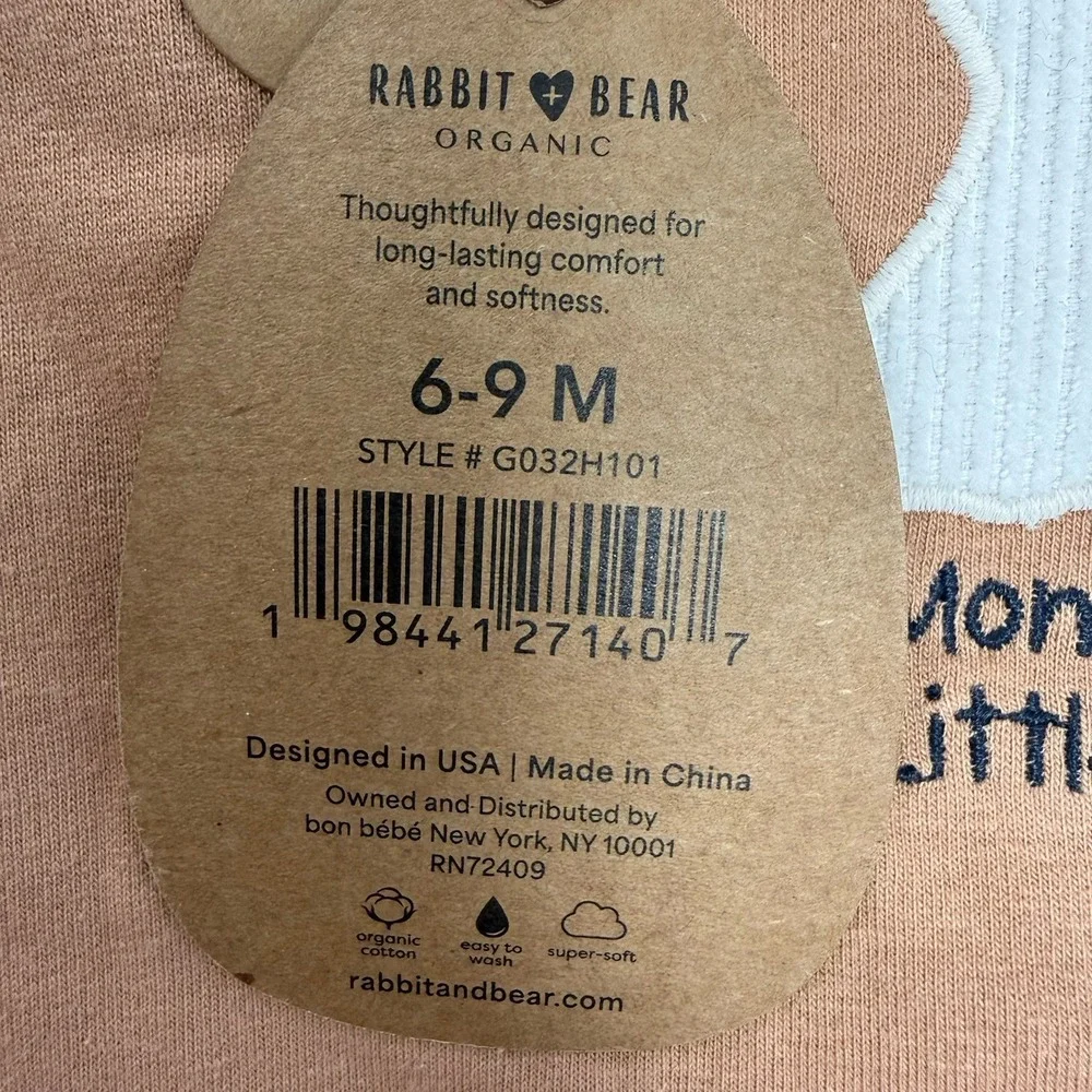 NWT Rabbit + Bear Halloween One Piece Pajama & Hat 6-9 Month Little Boo Organic